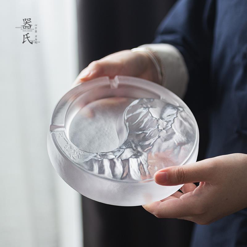器氏 水晶玻璃烟灰缸家用创意个性客厅办公磨砂加厚烟缸透明摆件