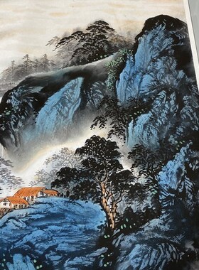 周强春山富水源远流长国画山水横幅宣纸微喷复制版画高逼真中式画