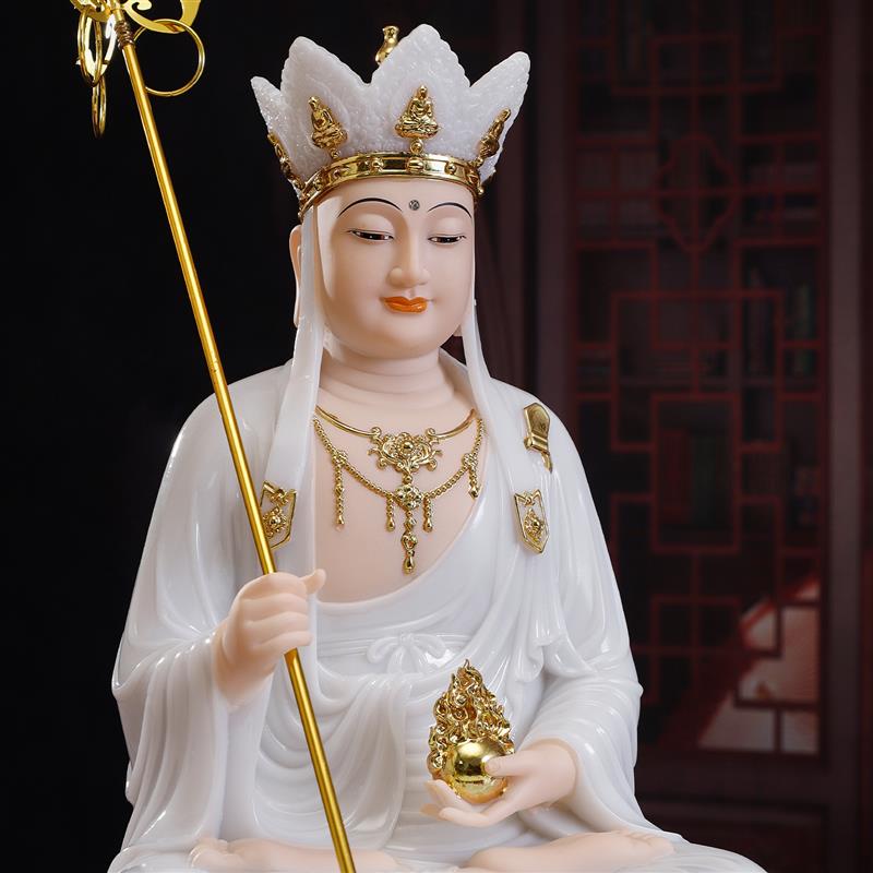 汉白玉地藏王菩萨像 金镶玉家用供奉佛像 摆设家用石雕