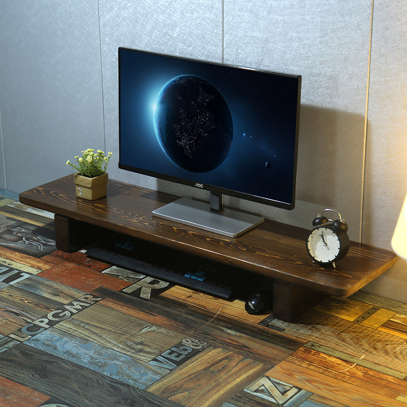 电脑显示器增高架加长收纳支架台式笔记本桌面护颈底座实木置物架