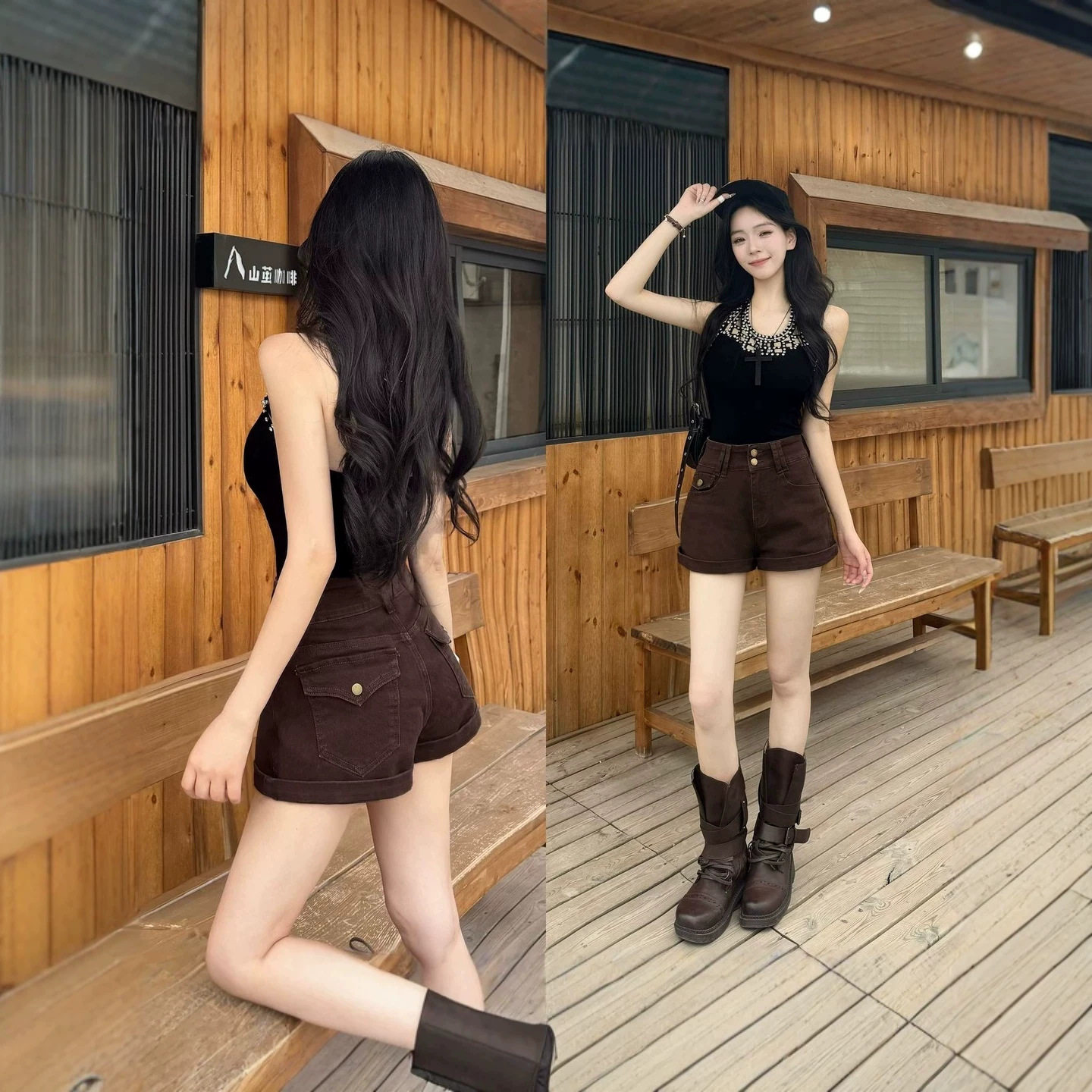 美拉德咖色工装高腰牛仔短裤女2026春夏显瘦辣妹双排扣A字热裤子