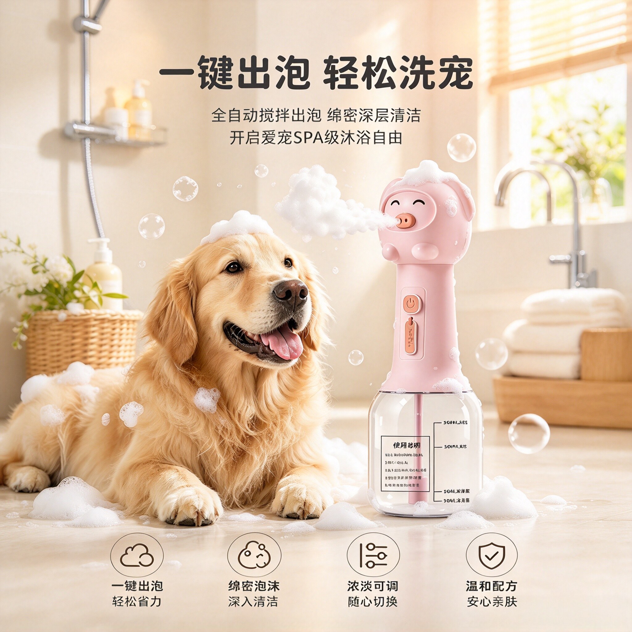 宠物电动打泡机 猫狗洗澡沐浴露起泡器自动打泡稀释瓶洗护神器