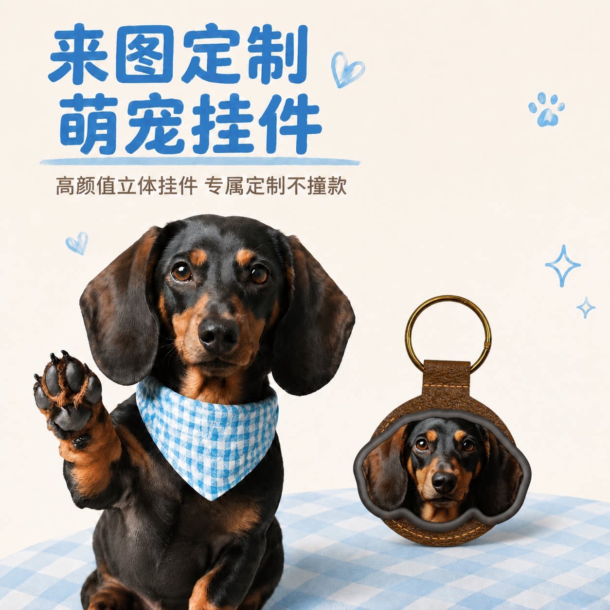 茸仔宠物定制挂饰钥匙扣猫咪狗狗3D浮雕挂件创意个性化照片AI建模