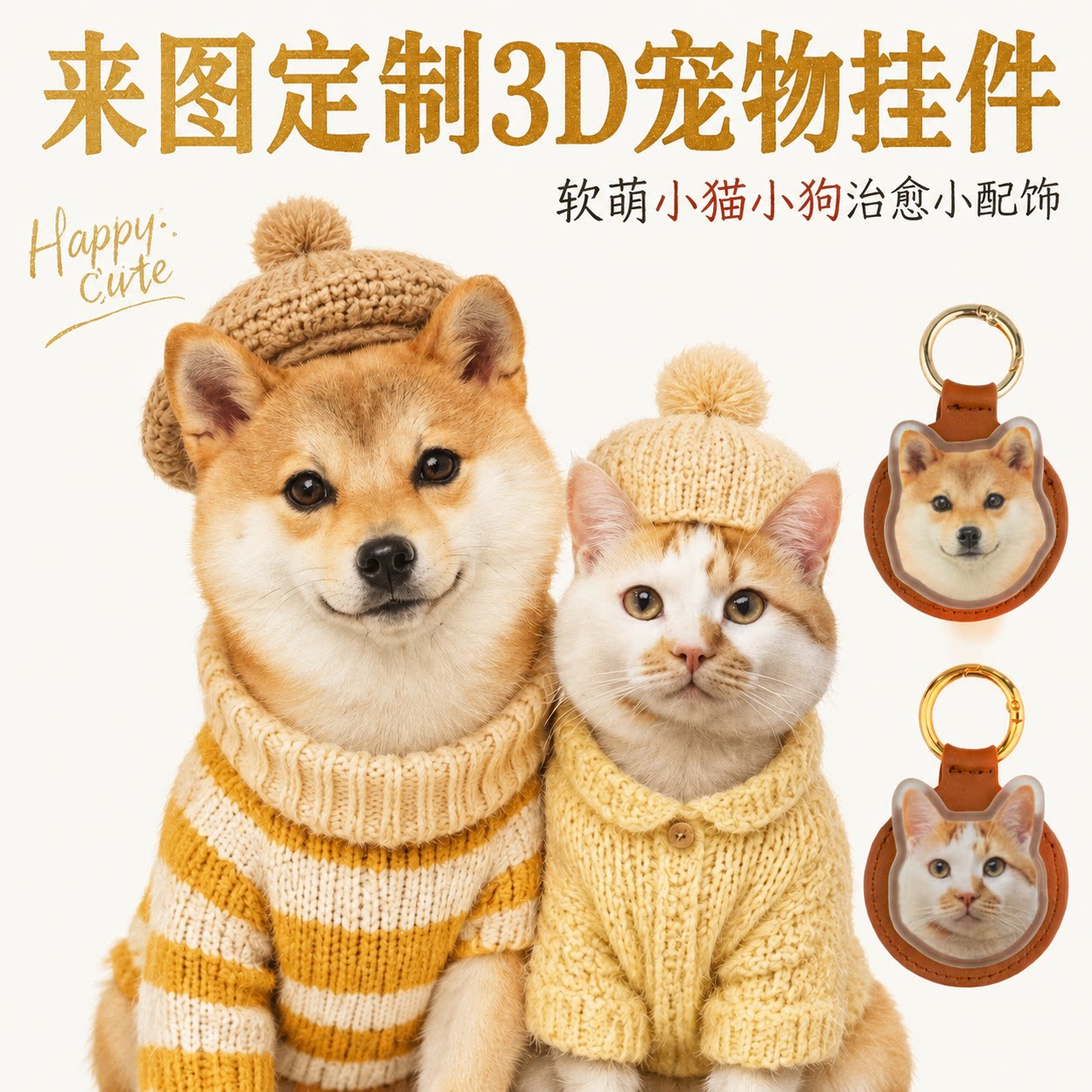 茸仔宠物定制挂饰钥匙扣猫咪狗狗3D浮雕挂件创意个性化照片AI建模