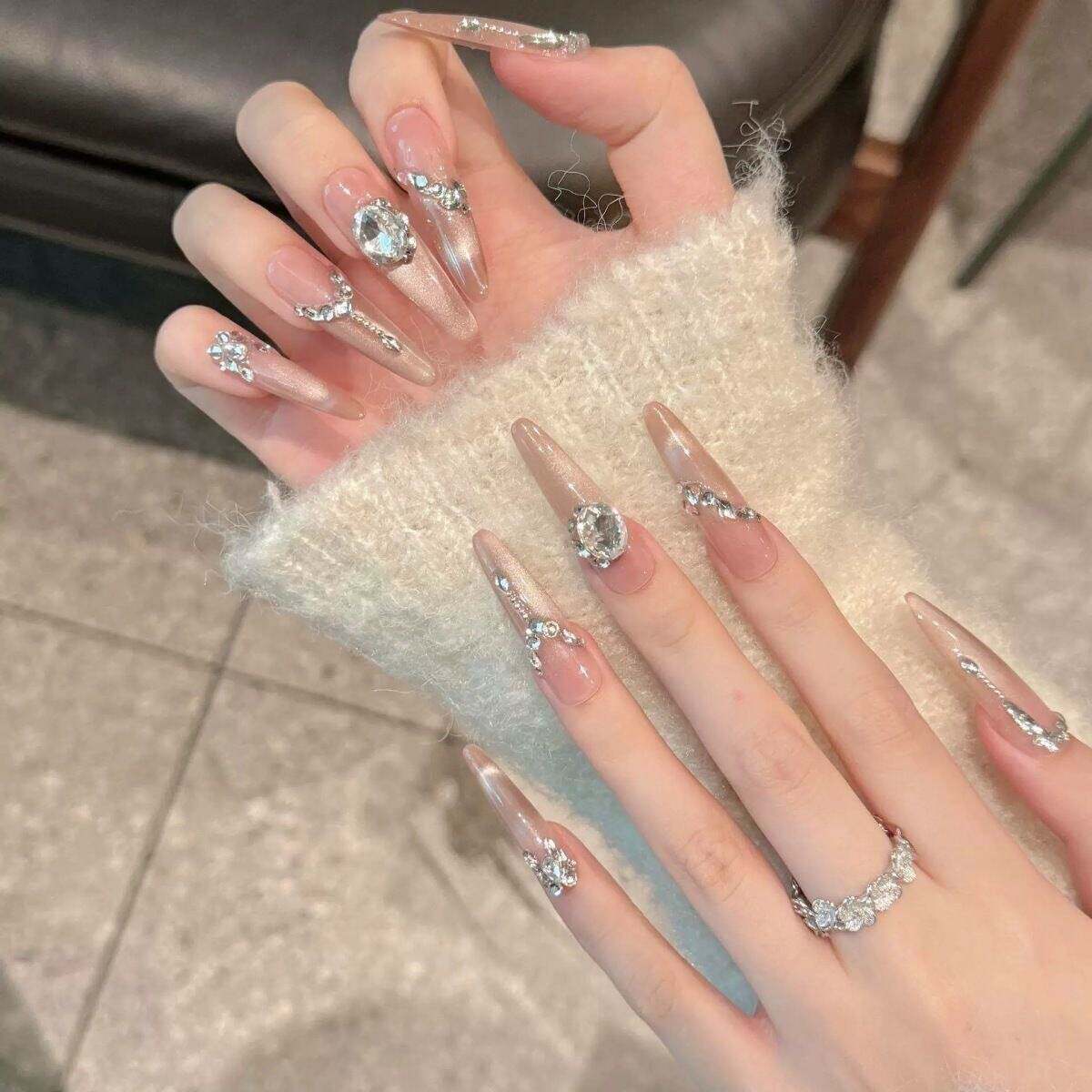 猫眼纯手作细狗长款穿戴甲含胶水