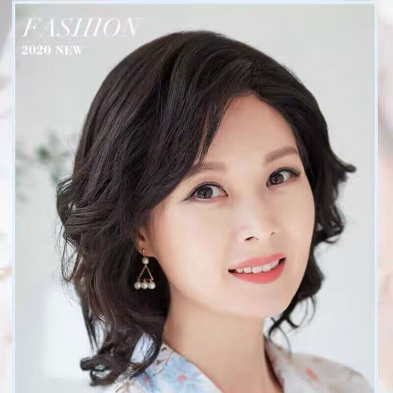 中长发中长卷发大波浪真人发丝中老年假发女妈妈发型自然全头套式