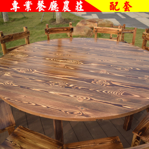 饭店大圆桌实木餐桌椅小吃店木椅农家乐火锅店配套酒店餐厅木桌子
