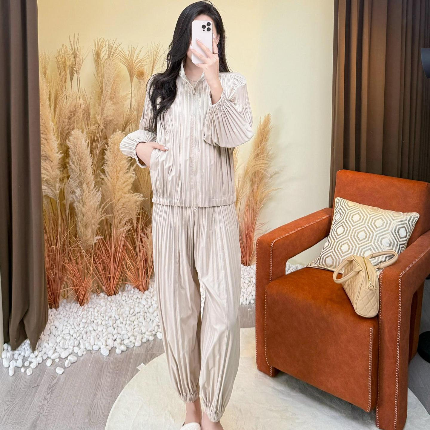 棉服套装高端女拉链棉衣外套宽松束脚棉裤休闲百搭两件套洋气