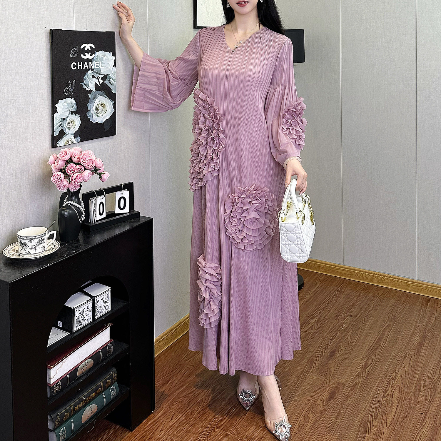 大码女装裙子质感高级感微胖宽松遮肉喇叭袖欧美跨境连衣裙夏