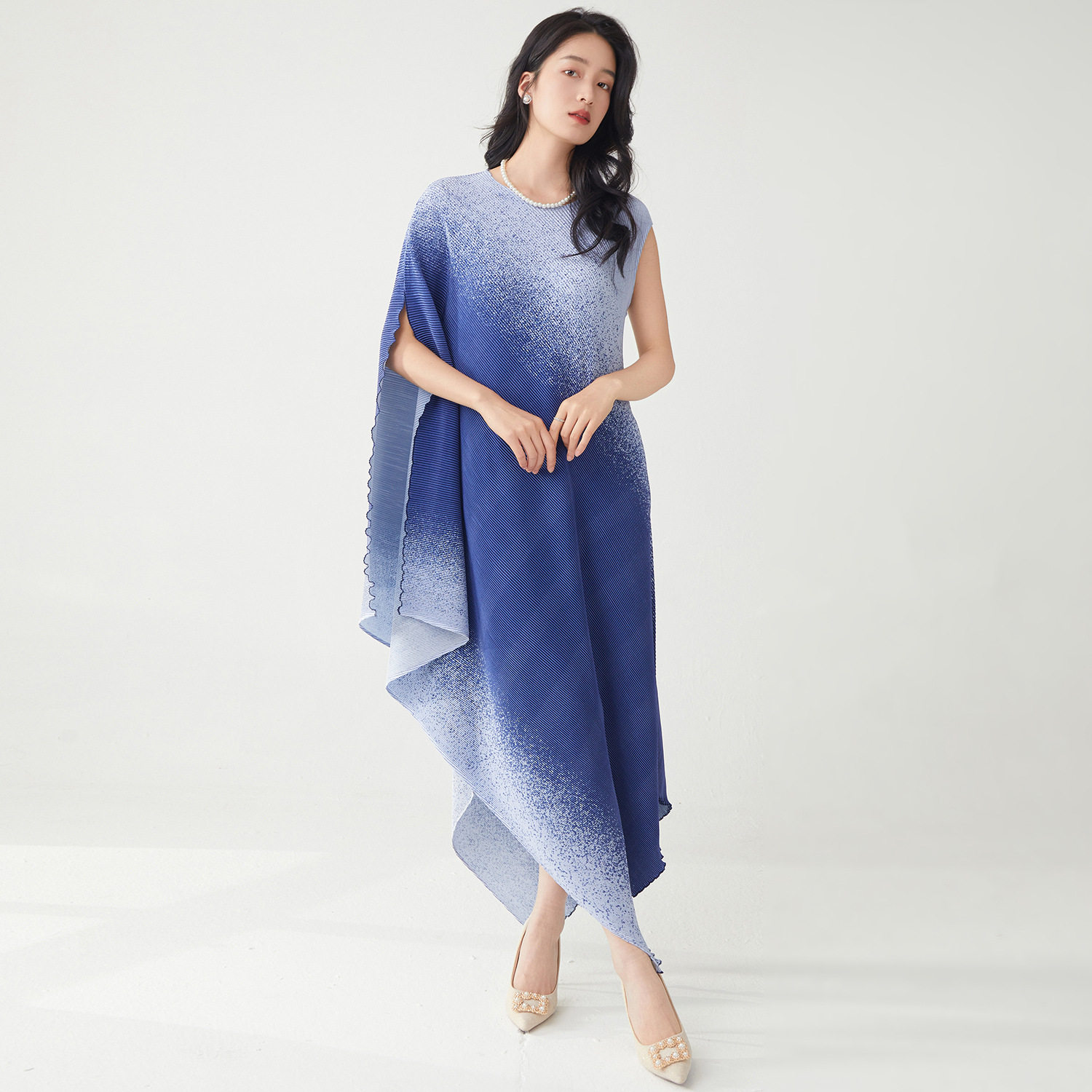 外贸连衣裙夏女高级感礼服裙宽松大码时尚渐变不规则气质长裙