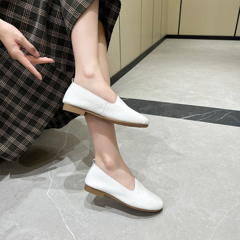 头层牛皮春季韩版真皮妈妈鞋女懒人奶奶鞋女休闲乐福鞋豆豆鞋