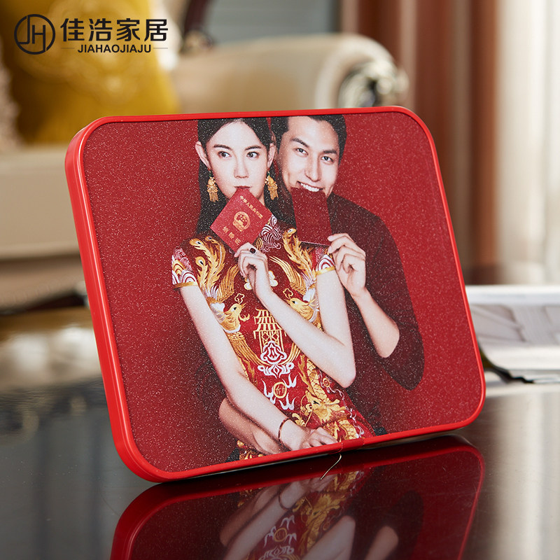 大韩水晶摆台洗照片做成相框包边哑光摆件定制彩色相片框婚纱照