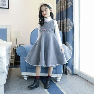 女童背心裙秋冬马甲裙童装红色女孩中大童连衣裙公主儿童毛呢裙子