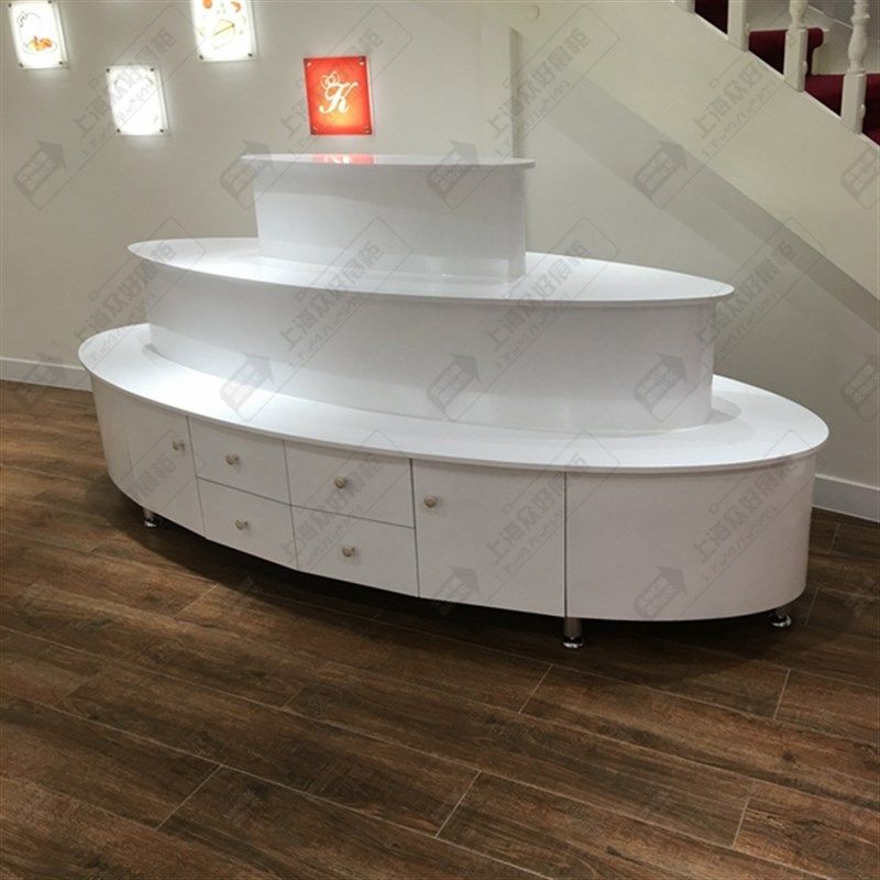 流水台高档圆形中岛柜双面展示台三层中岛展台高低饰品店鞋店中岛