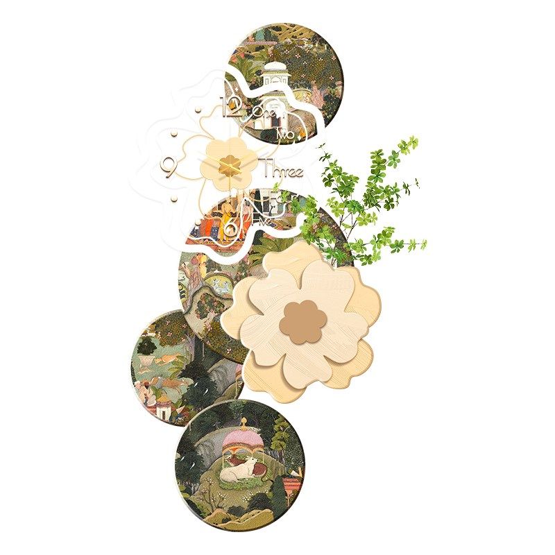 中古风玄关装饰画法式带钟表进门正对墙挂画复古走廊尽头发光壁饰
