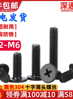 黑色304不锈钢十字扁平头螺丝钉CM大平头超薄头机丝电脑螺丝M2-M6