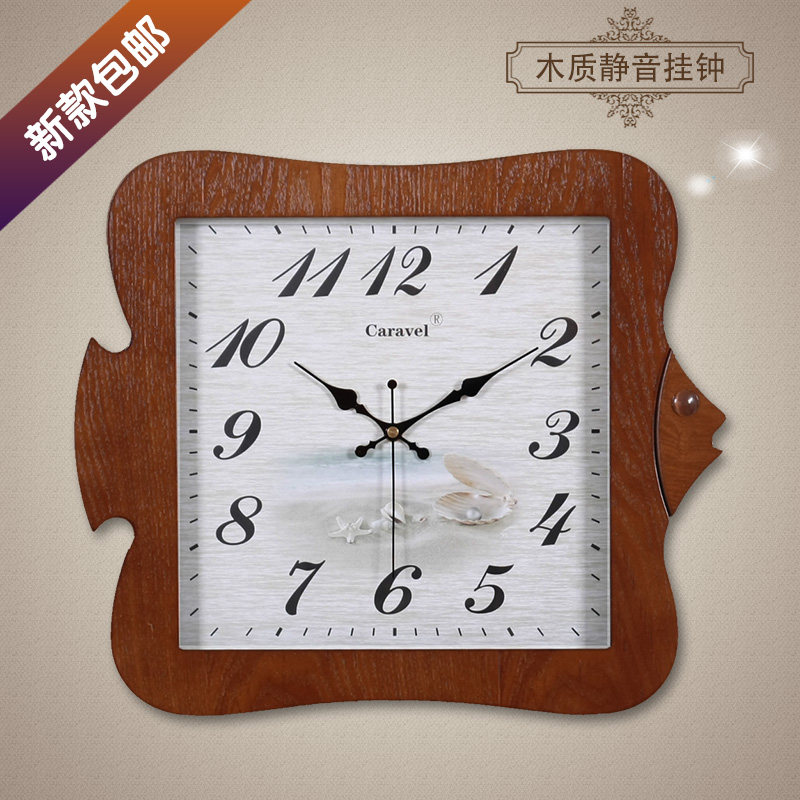 TQJ欧式木头挂钟石英钟表客厅卧室静音韩式简约鱼挂表时钟