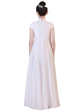 2026新款白色女童古筝比赛演出服夏季中国风朗诵二胡演奏琵琶艺考