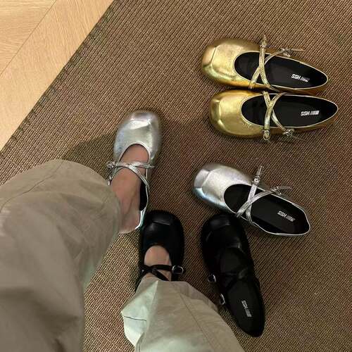 H55女鞋早秋新款漆皮亮面镂空交叉绑带百搭甜美系高级感玛丽珍鞋