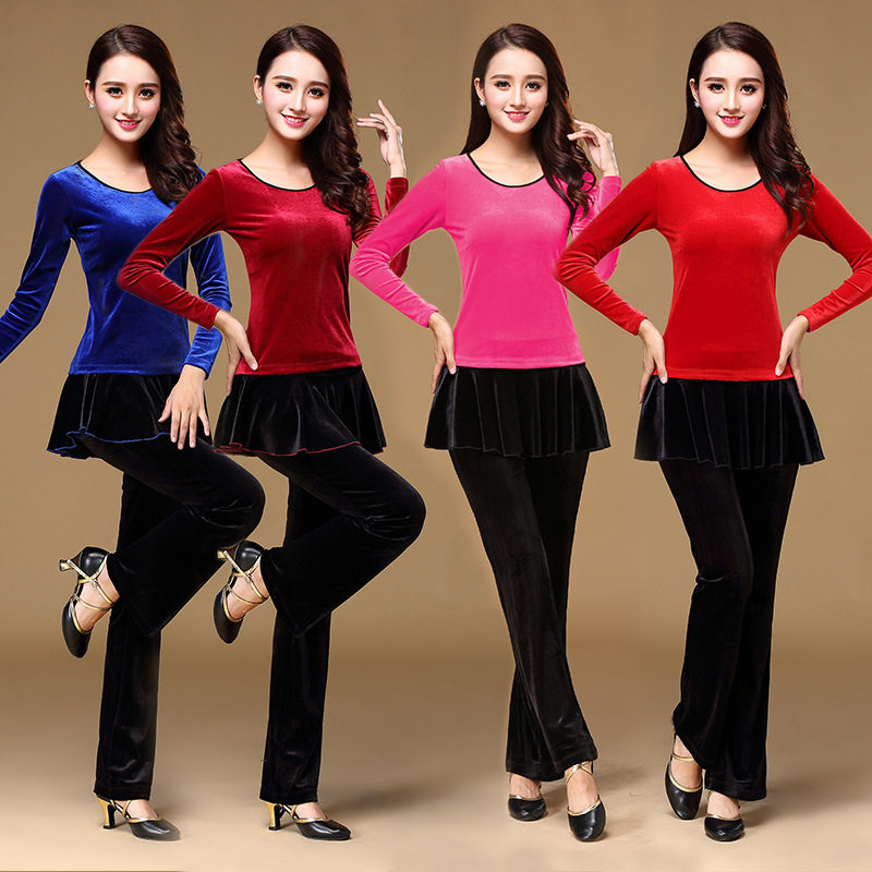 2026新款秋广场舞服装套装金丝绒长袖中老年舞蹈服裙裤拉丁舞女装