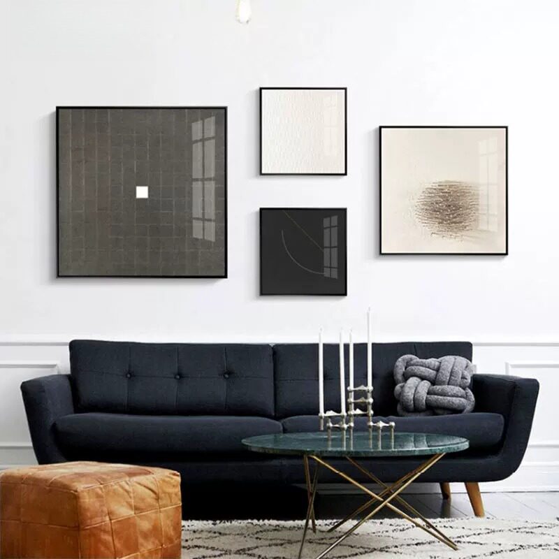 北欧抽象装饰画现代简约客厅饭厅组合挂画黑白灰简约小众艺术壁画