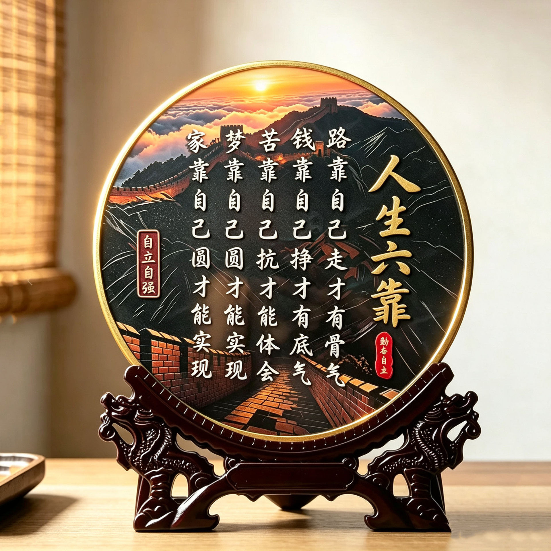 人生六靠字画摆件新中式装饰品办公室桌面励志客厅玄关家居摆台图片