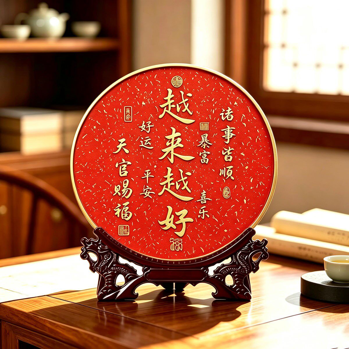 天官赐福越来越好摆件客厅入户门玄关电视柜装饰摆台乔迁新居送礼