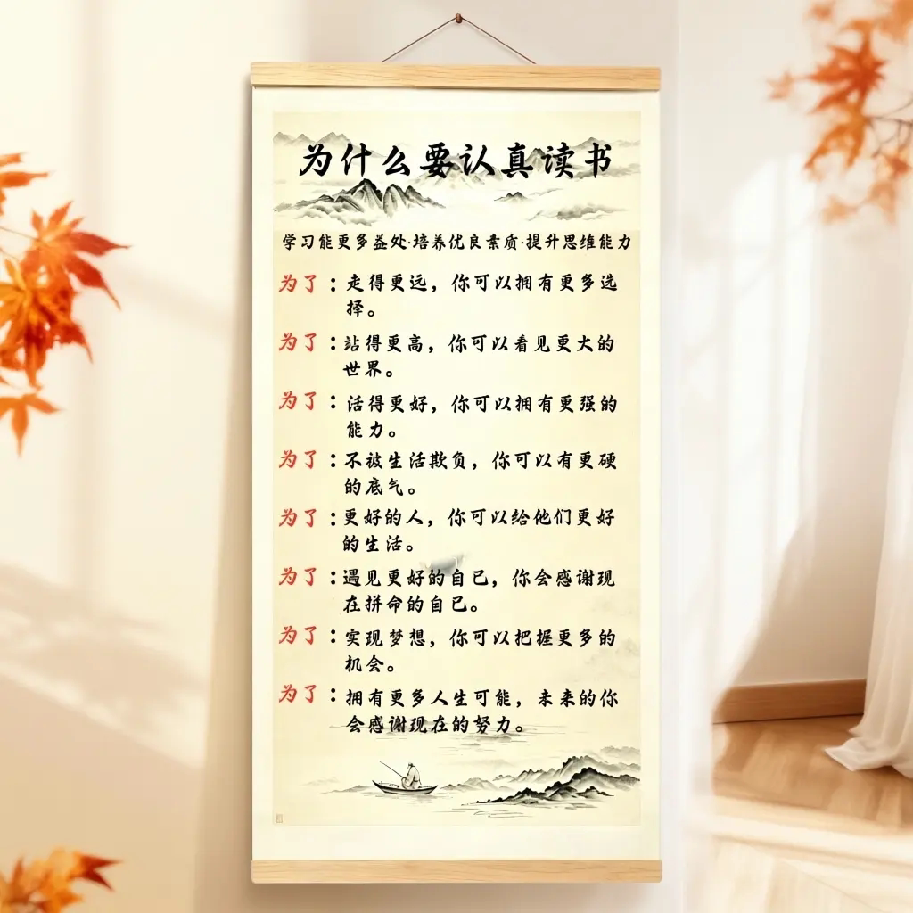 为什么要认真读书励志挂画客厅玄关背景墙装饰挂图书房书法字画