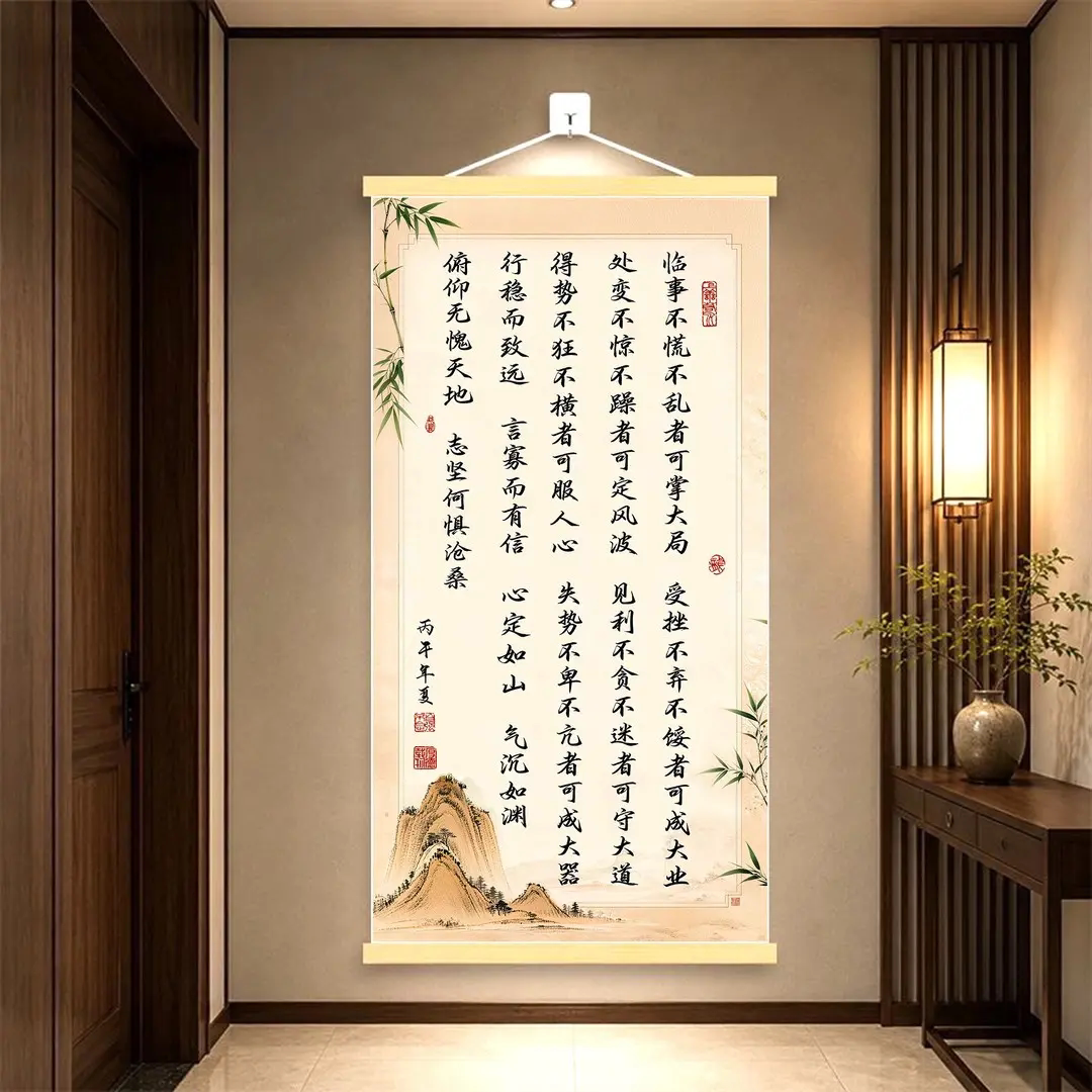沉心砺远心定如山新中式挂画办公室书房茶室励志书法卷轴装饰字画