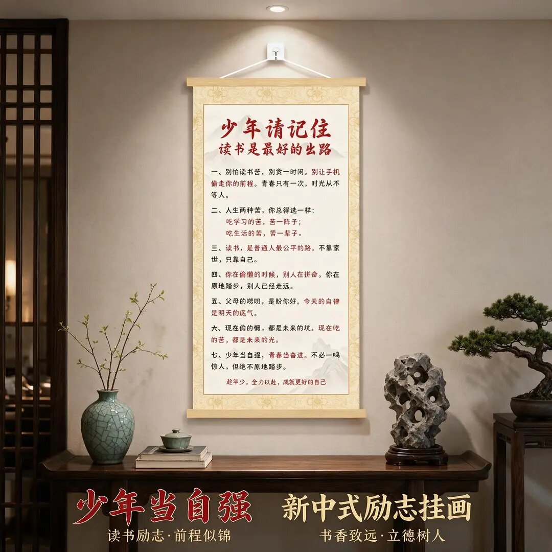 少年请记住新中式家训挂画教育孩子励志客厅书房卧室背景墙装饰画