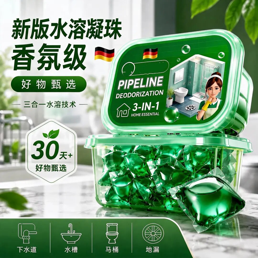 德国慕尼堡下水道水溶除臭凝珠香氛级厨房卫生间管道留香嘉仑克