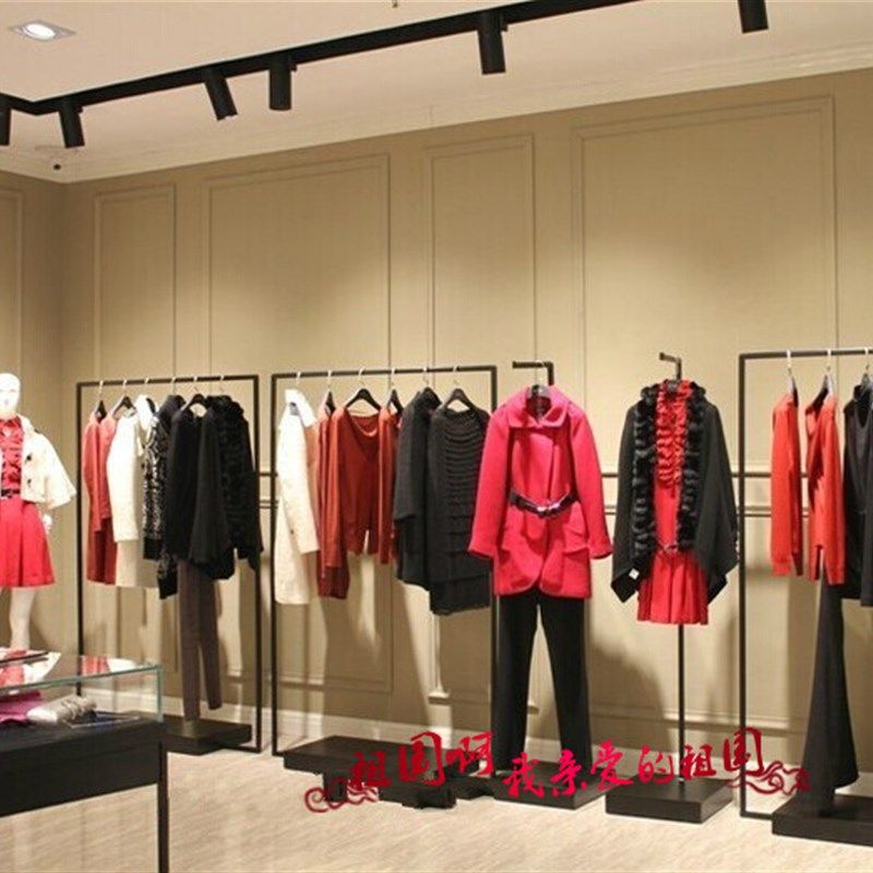 铁艺服装店衣架展示架落地鞋包架烤漆带板落地服装架子侧挂架包邮