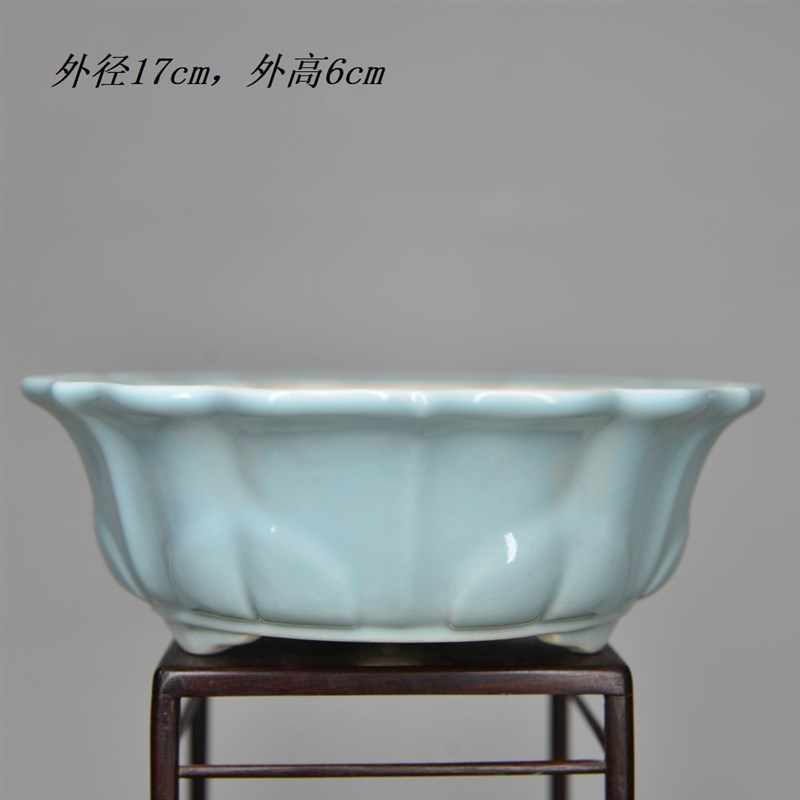 紫砂花盆 精品陶瓷工绿植盆栽小多肉客厅桌面简约 葵花口釉盆浅蓝