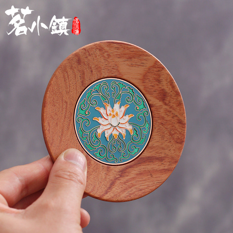 黑檀实木杯垫茶道功夫景泰蓝茶杯托茶具配件复古花梨木隔热垫茶垫
