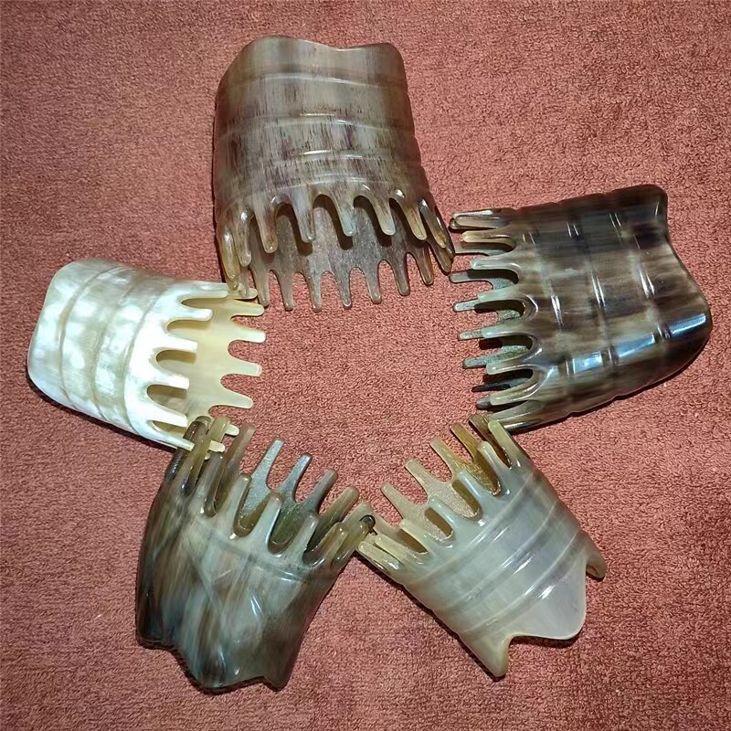 圆桶牛角梳宽齿经络按摩梳头部刮痧洗头梳头疗店养发馆头皮护理梳