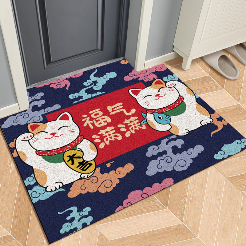 吉祥招财猫丝圈地垫进门可裁剪地毯家用入户门垫入门门口蹭土脚垫