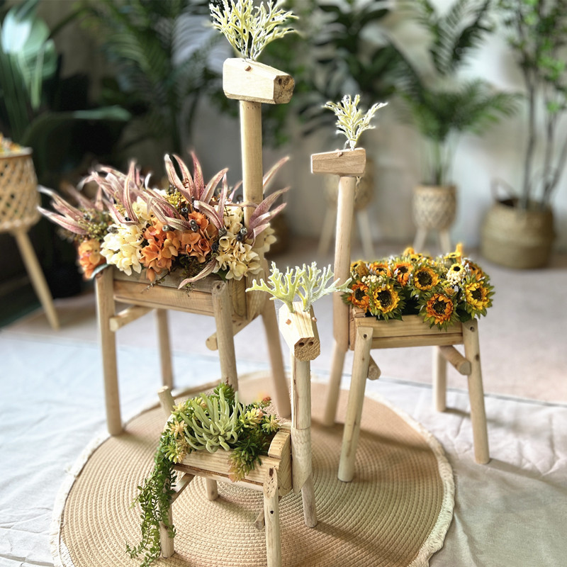 实木小鹿花架幼儿园环境布置店面橱窗摆件花园庭院装饰造景道具