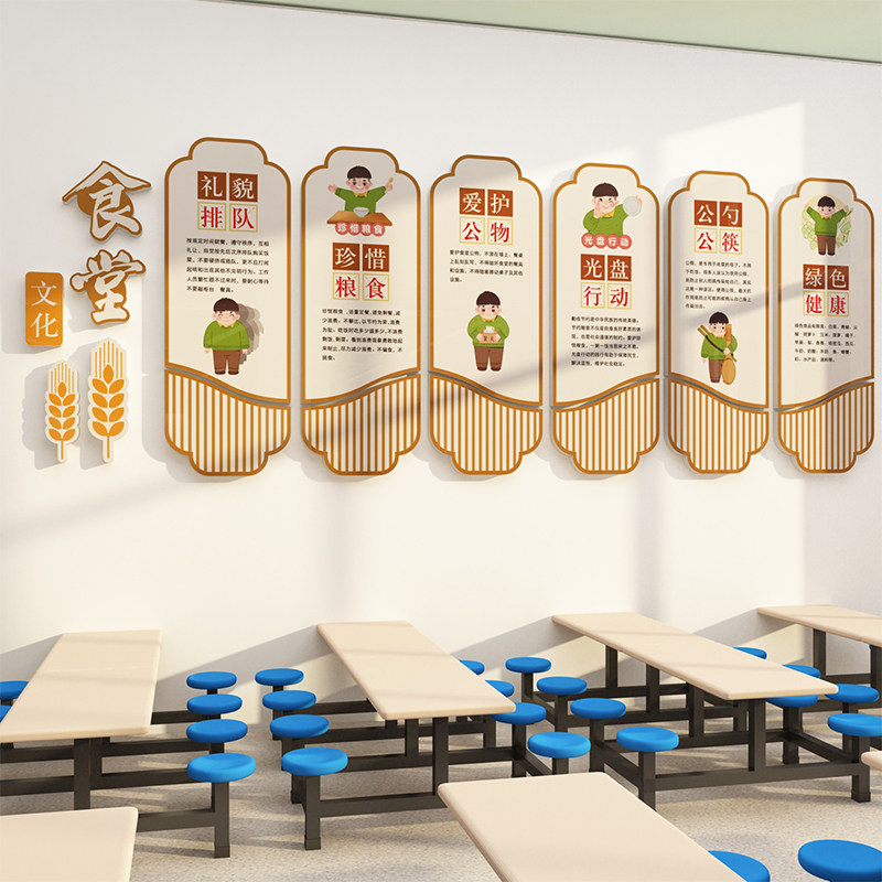 小饭桌餐厅布置幼儿园环创主题墙成品托管班墙面装饰食堂文化墙贴