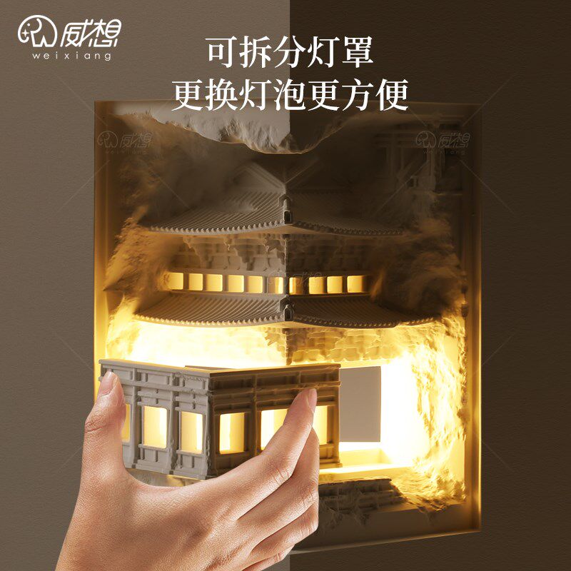 新中式石膏壁灯嵌入式转角墙角走廊楼梯氛围感应灯内嵌预埋壁龛灯