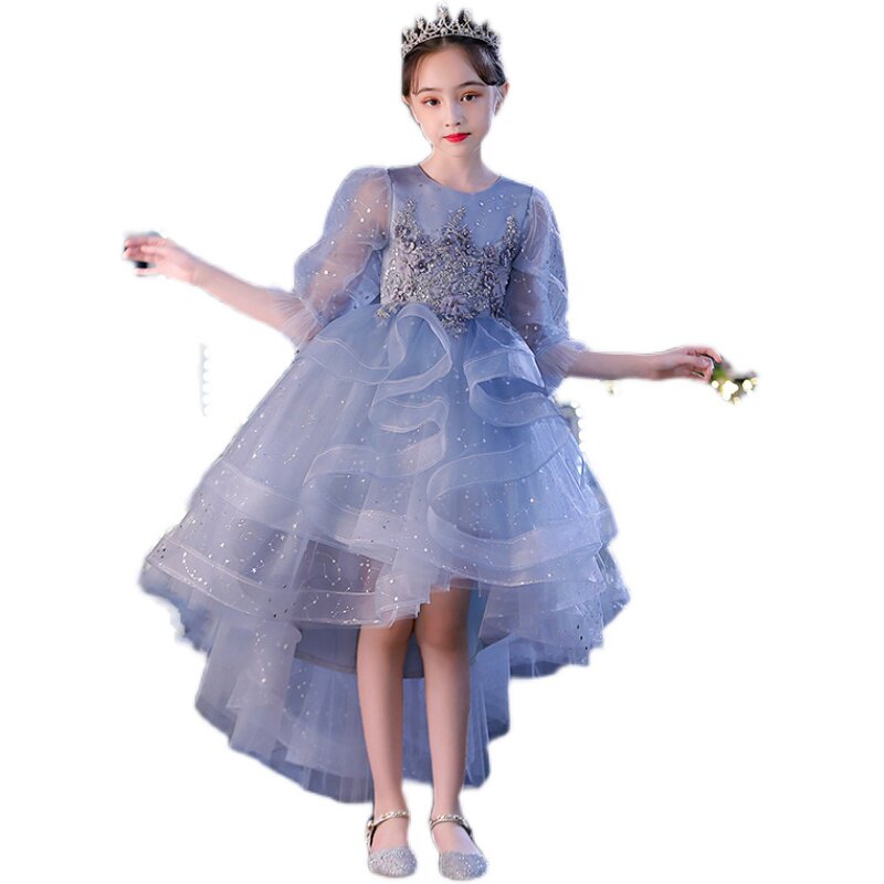 女童礼服公主裙生日长袖小女孩花童主持人儿童钢琴演出服演奏秋冬