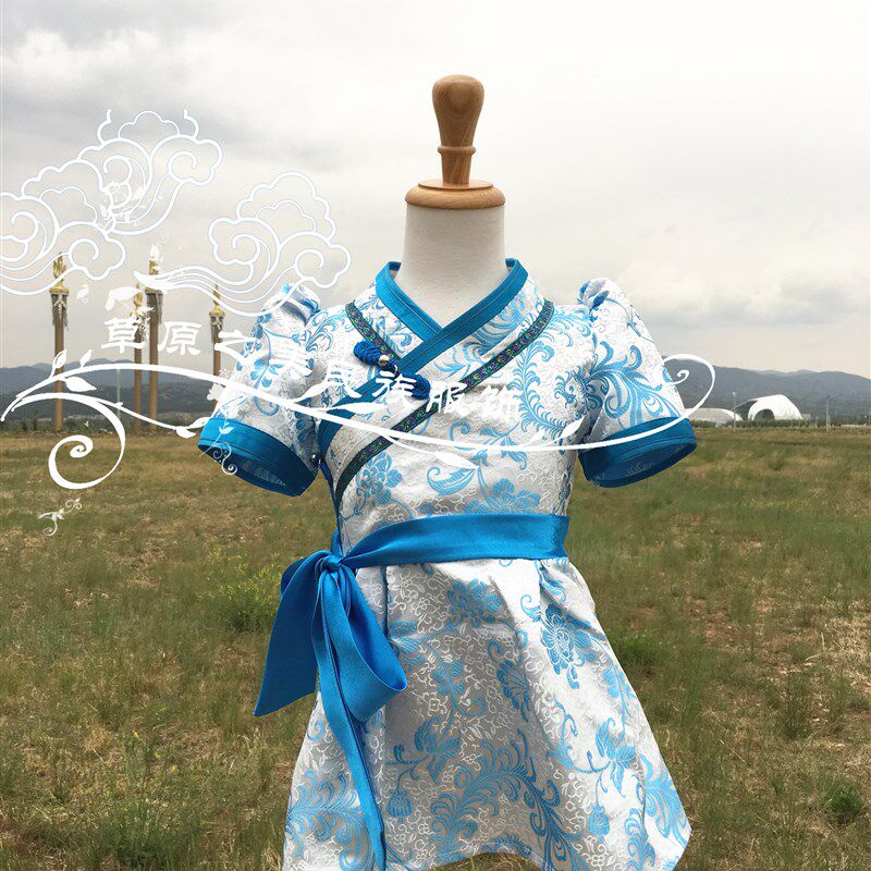夏季女孩蒙古舞蹈演出服蒙古服装公主裙蒙古袍短袖日常生活装包邮