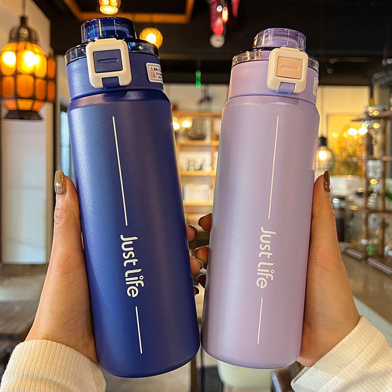 保温杯男女新款2023简约水杯大容量学生高颜值带吸管可携式双饮杯