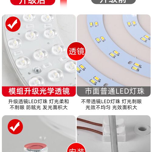全光谱吸顶灯护眼led灯芯带磁铁替换芯家用卧室圆形灯盘改造模组
