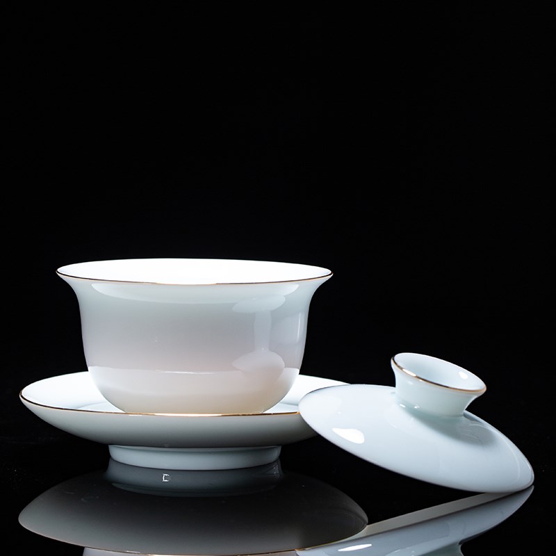影青瓷盖碗茶杯大号青白瓷手工陶瓷功夫茶具套装三才敬茶碗泡茶壶