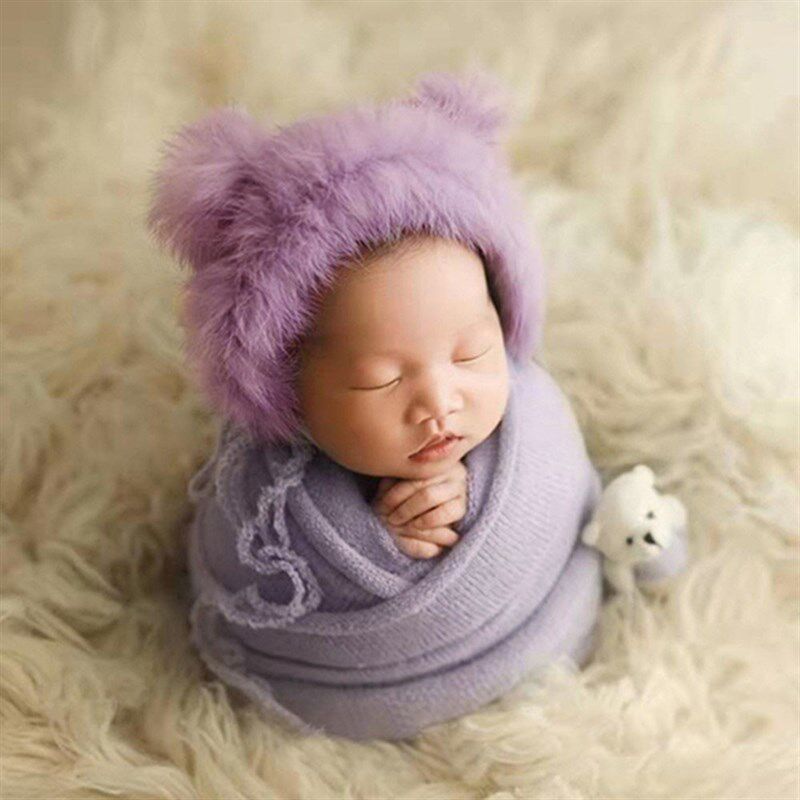 新生儿摄影服装影楼婴儿拍照道具宝宝帽子裹布玩偶套装可爱月子照