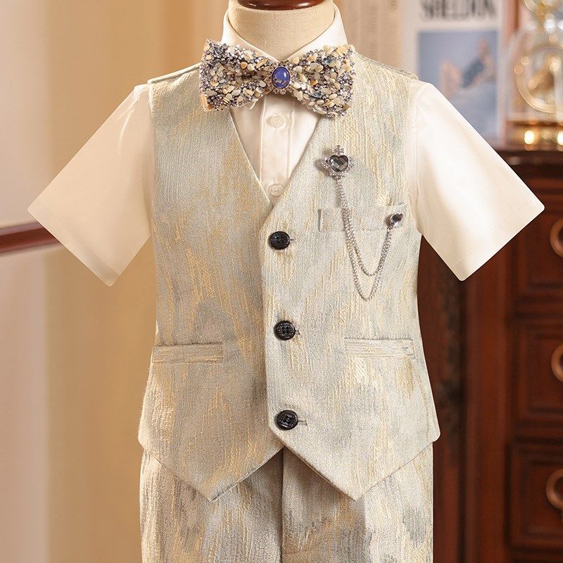 儿童西装套装男童礼服短袖马甲小主持人走秀钢琴演出服夏季西服