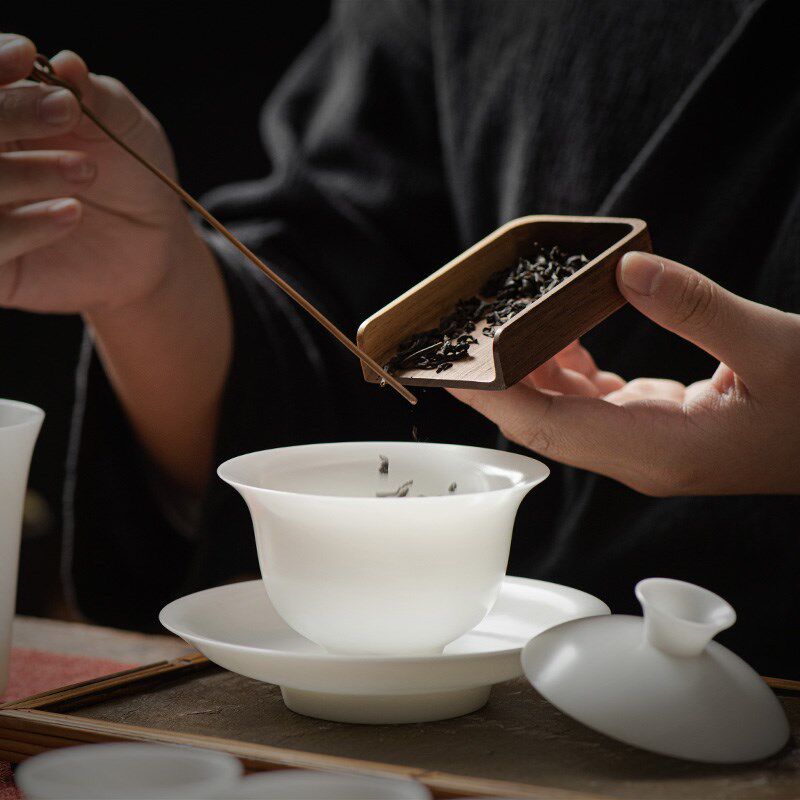 中国白素烧冰种羊脂玉瓷功夫茶具套装德化白瓷薄胎盖碗高档礼盒装
