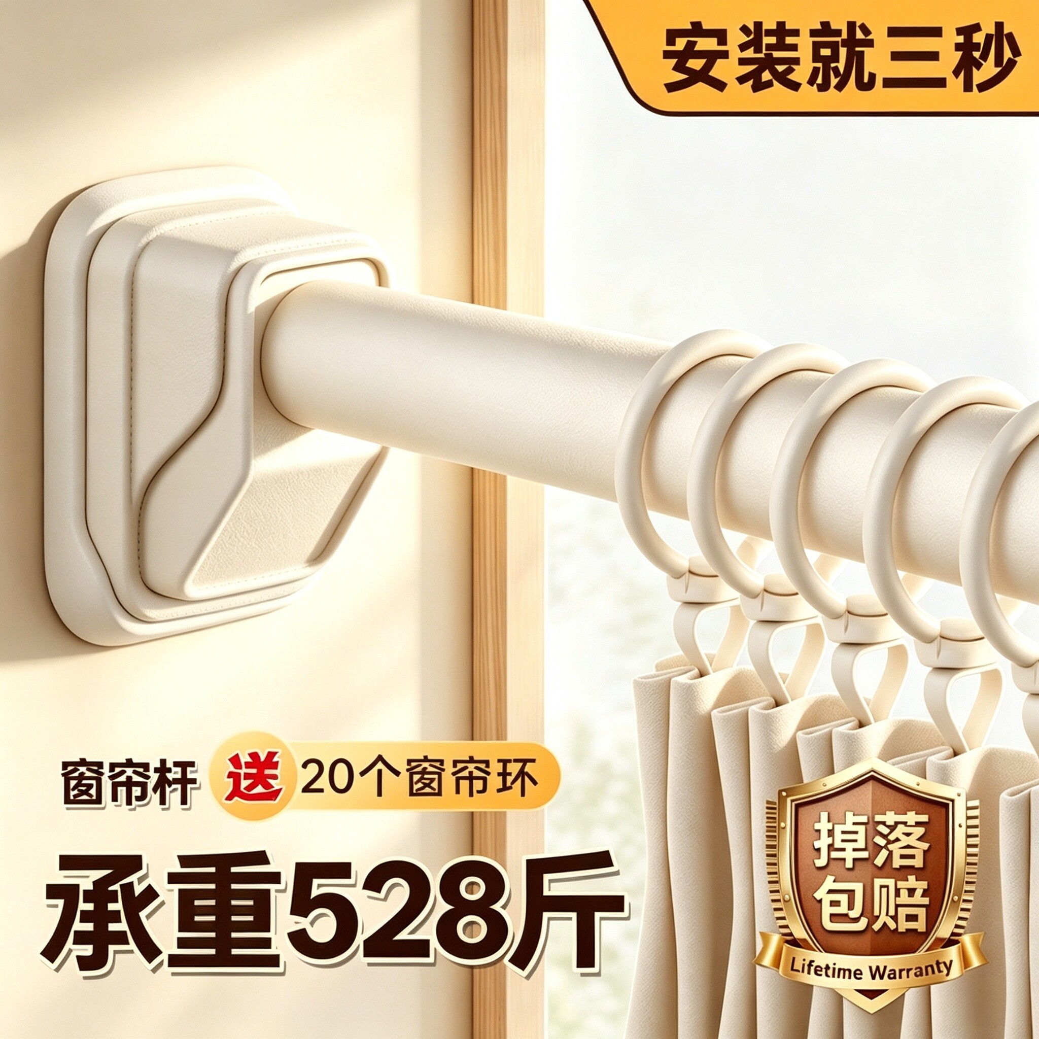 2026年新款一步安装伸缩窗帘杆