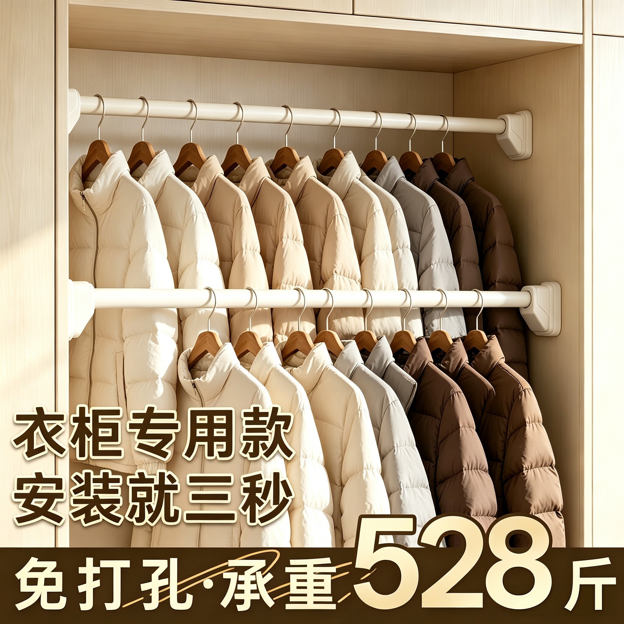 衣柜衣橱挂衣横杆免打孔图片