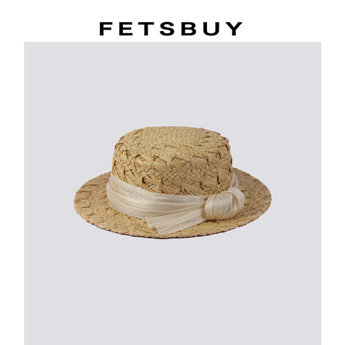 FETSBUY拉菲草平顶遮阳帽海边